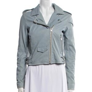 IRO Ashville Lamb Leather Moto Biker Jacket Size 38/US6 Blue